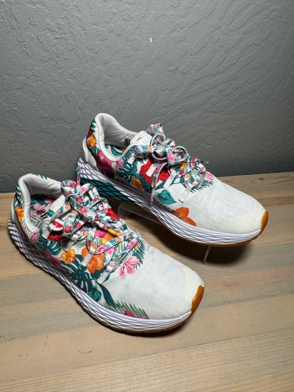 NOBULL  Ripstop White Floral Knit Sneakers with Green and Orange Accents